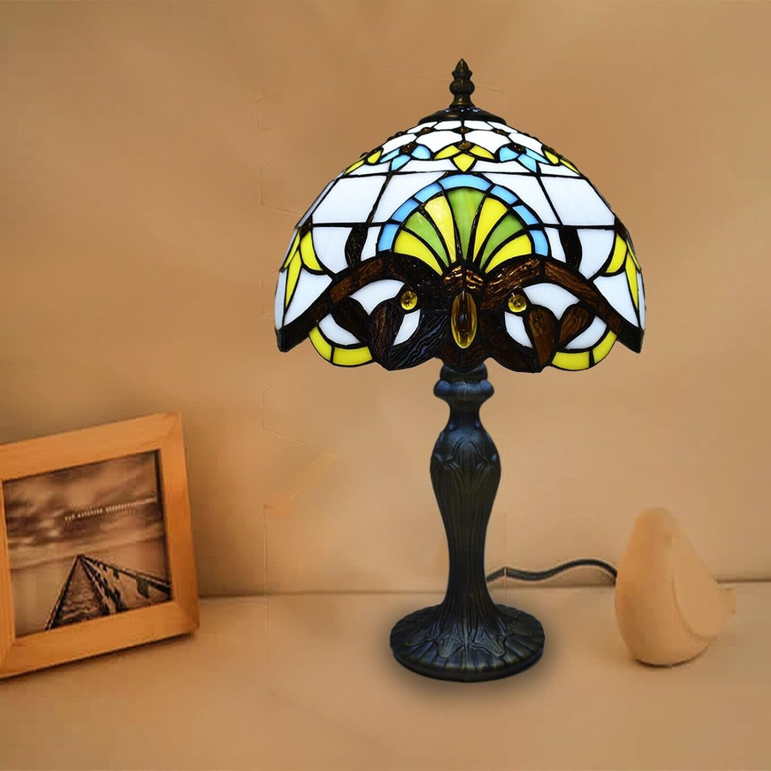 Stained Glass Tiffany Table Lamp Antique Design E27 Bulb Bedroom Desk Light