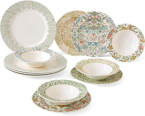 12pc Floral Dinnerware Set Earthenware Plates Bowls Dishwasher Microwave Safe