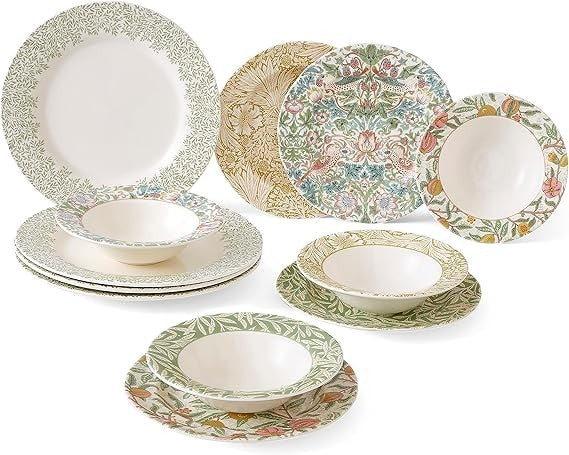 12pc Floral Dinnerware Set Earthenware Plates Bowls Dishwasher Microwave Safe