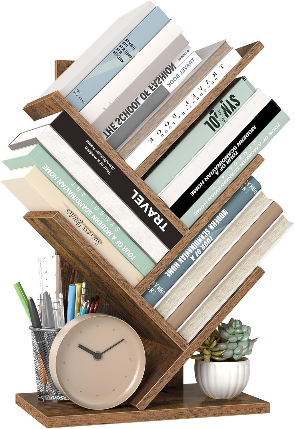 5 Tier Tree Bookshelf Rustic Brown Small Corner Bookcase Space Saving 51cm