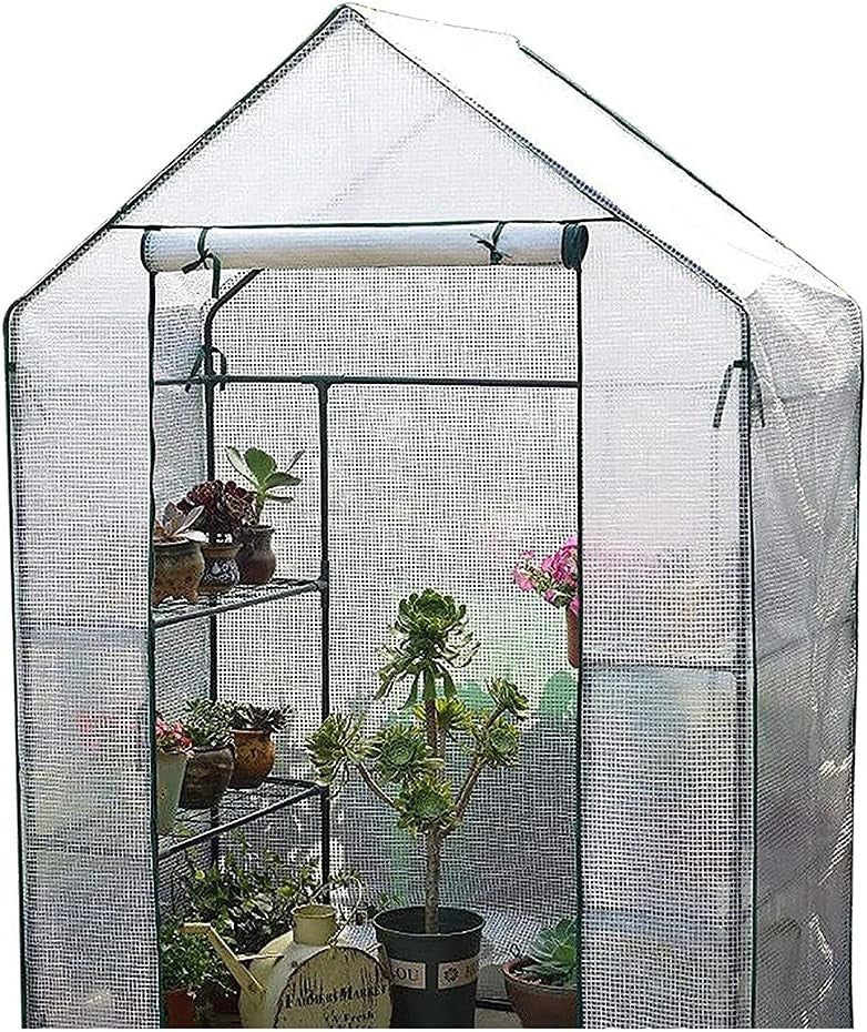 Walk-In Greenhouse 4 Shelves Waterproof PVC Cover 56x29x77in | Reinforced Frame