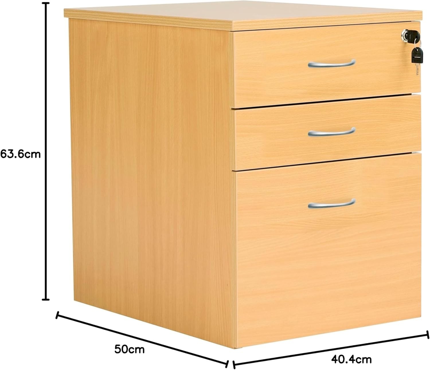 Oak Mobile Filing Cabinet 3 Drawer Lockable Under Desk A4
