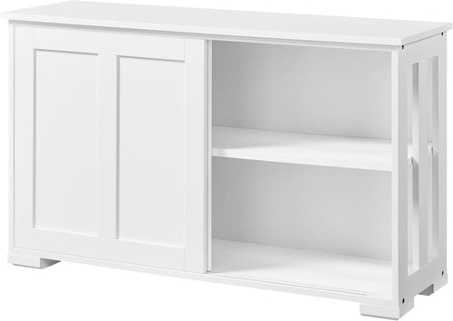 White Sideboard Buffet Cabinet | Sliding Door Storage Cupboard Adjustable Shelf