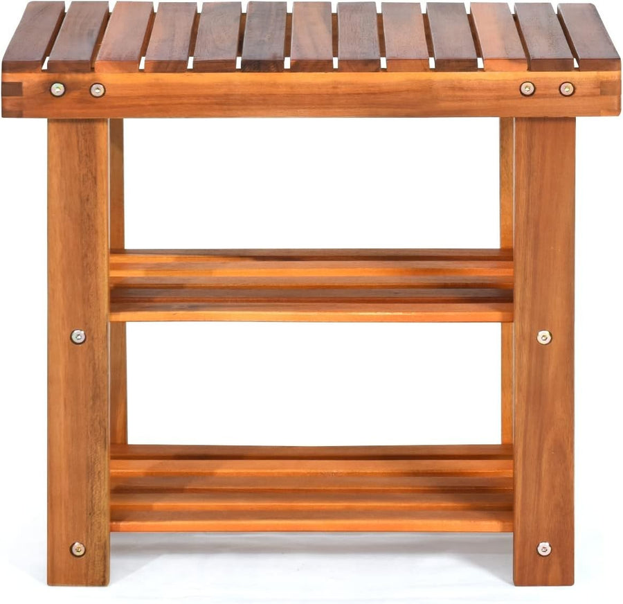 3-Tier Acacia Wood Shoe Rack Bench – Hallway Entryway Storage Seat