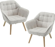 Modern Linen Accent Armchairs Set of 2 Tub Chairs Wood Legs Sofa Seat