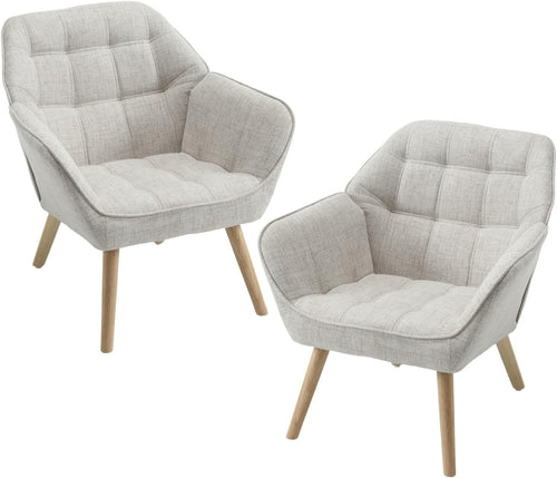 Modern Linen Accent Armchairs Set of 2 Tub Chairs Wood Legs Sofa Seat