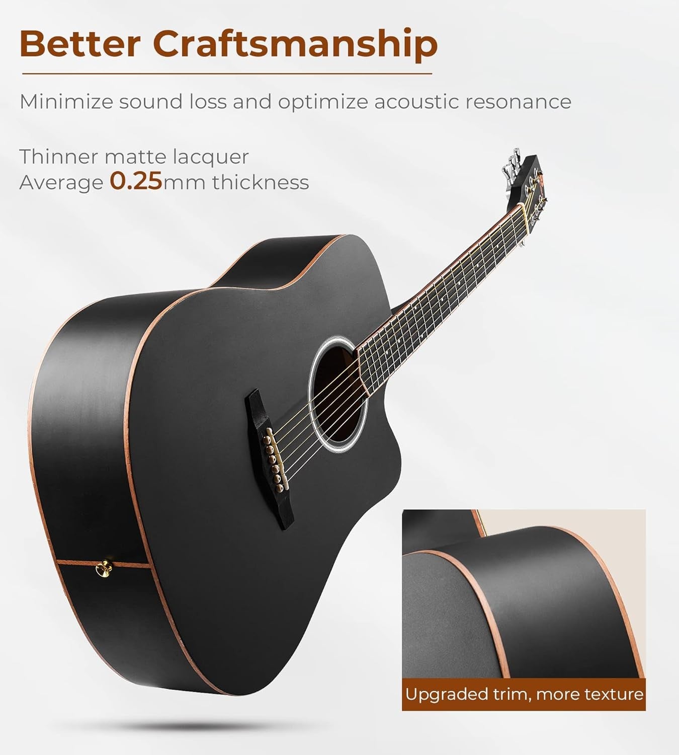 Full Size 41in Acoustic Guitar Cutaway Starter Kit Black