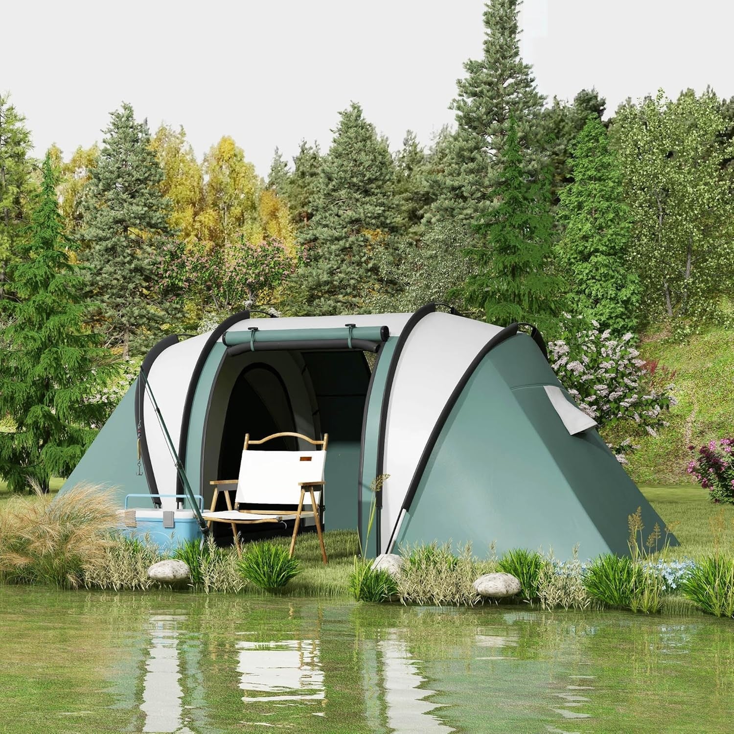 4-5 Person Family Tunnel Tent 3000mm Waterproof 2 Bedroom