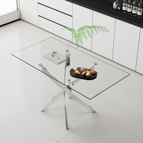 Rectangular Glass Dining Table 120cm Tempered Top Chrome Legs Modern