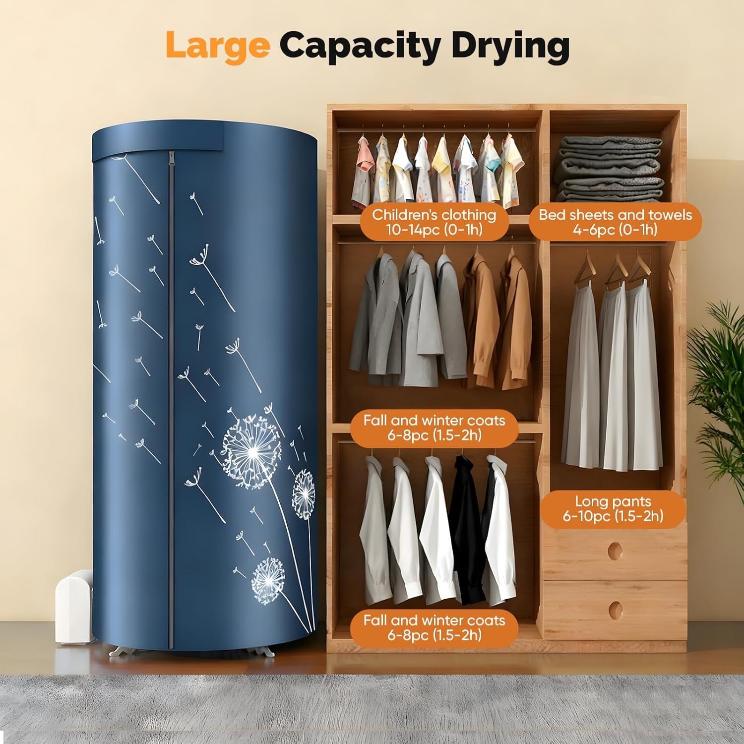 1000W Heated Clothes Airer with Cover Indoor Electric Dryer 8kg Timer 360 Air
