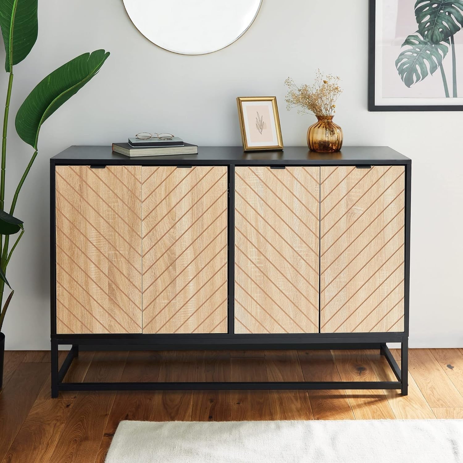 Modern Industrial Sideboard Cabinet with 4 Doors & Large Storage for Home Bar