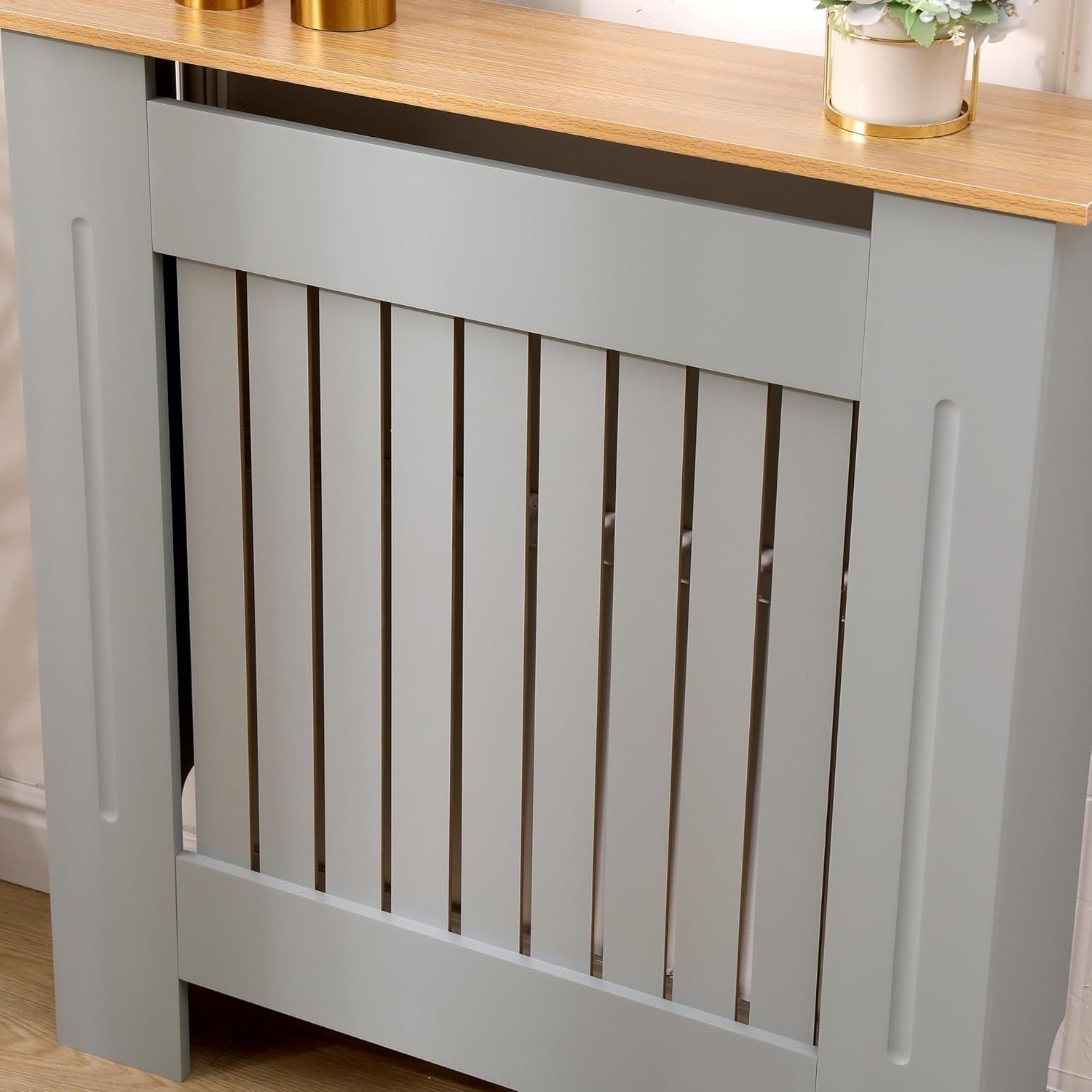 Small Grey Oak Radiator Cover | Modern MDF Vertical Slat Cabinet