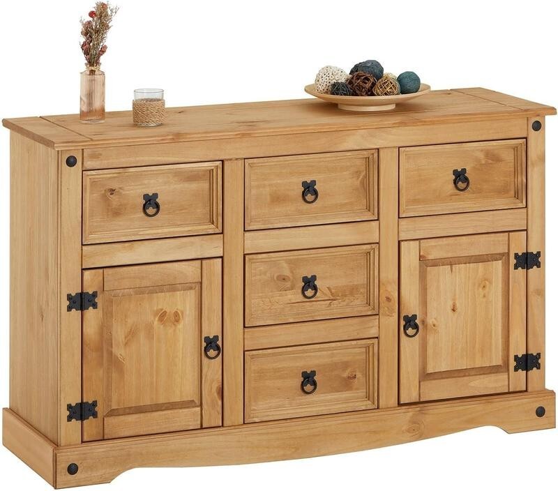 Corona Solid Pine Sideboard Cabinet 2 Door 5 Drawer Rustic Mexican Storage