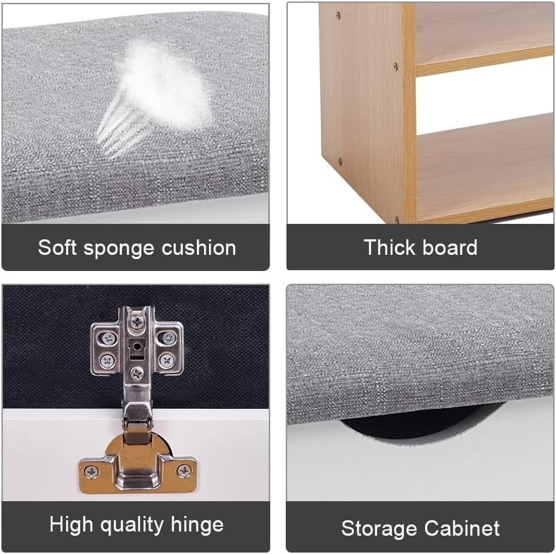 Natural Wooden Shoe Storage Bench with Cushion 2-Tier Organizer Cabinet