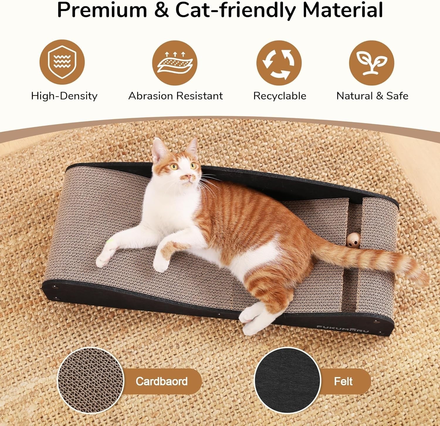 Extra Long Cat Scratcher Bed 74cm Cardboard Lounge w Felt & Ball Toy