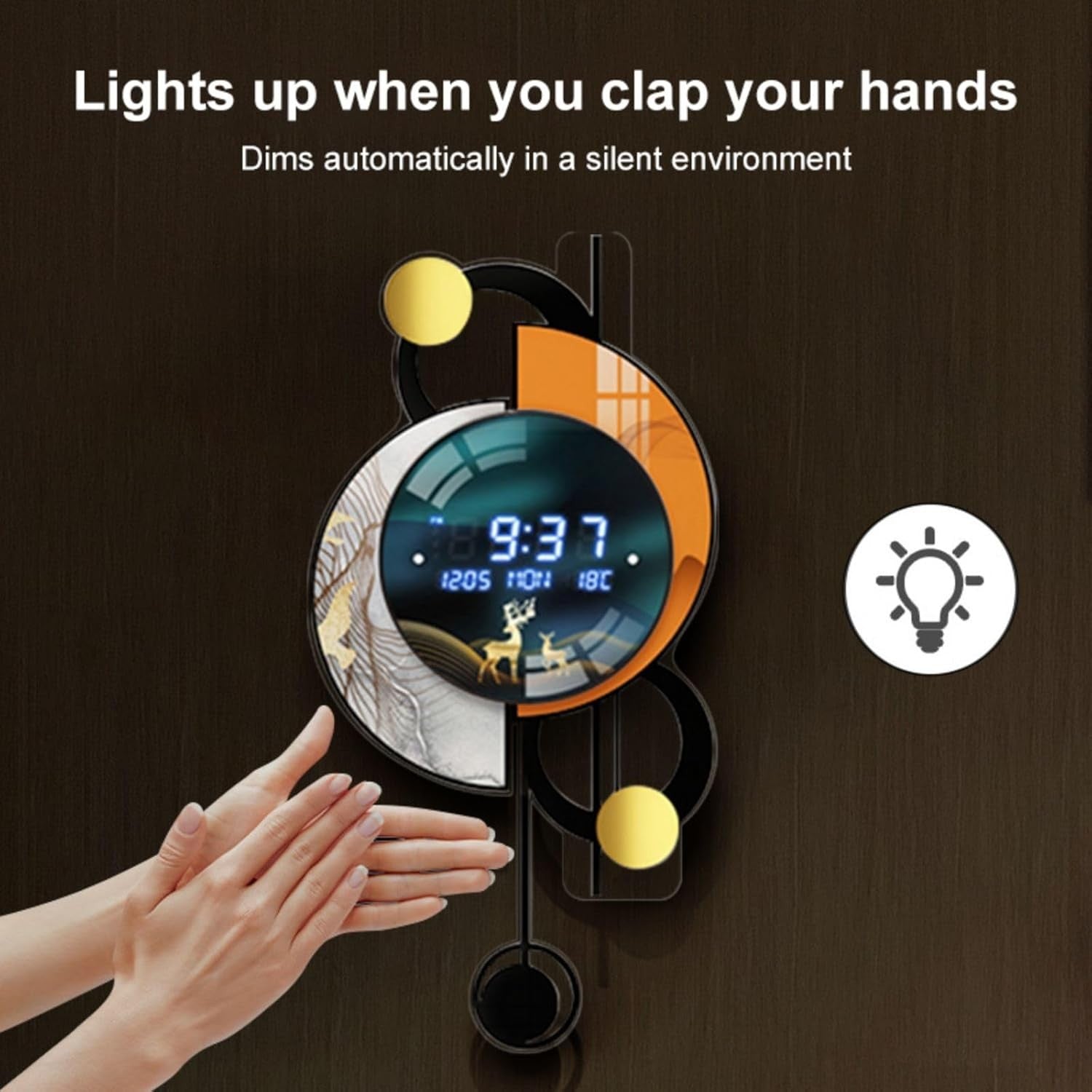 Modern LED Digital Wall Clock Silent Time Temp Display 34x67cm USB Battery