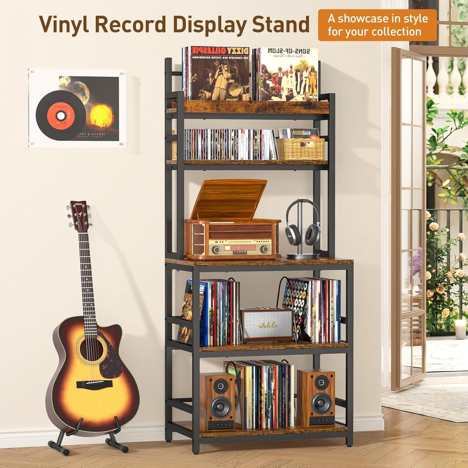 5 Tier Record Player Stand Vinyl Storage Rack CD DVD Media Shelf