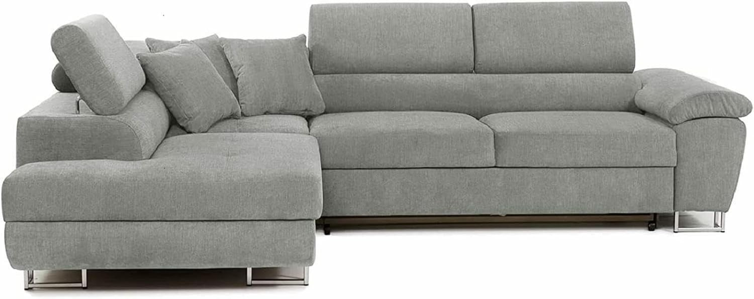 Modern L-Shape Corner Sofa Bed with Storage, Folding Double Bed Grey Chenille