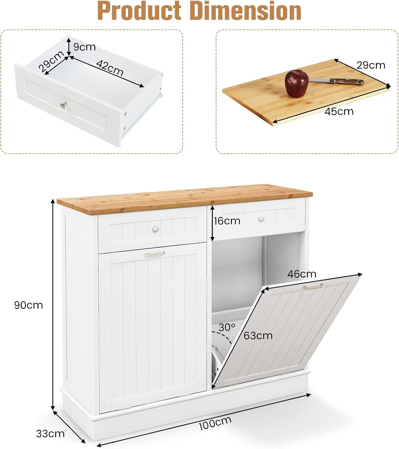2-Door Tilt Out Laundry Hamper Cabinet with Drawers & Bamboo Top | Freestanding