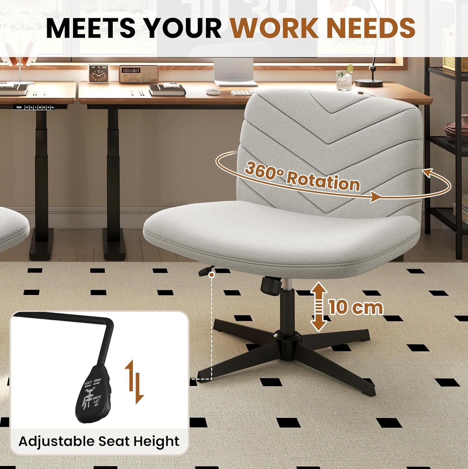 Adjustable Armless Office Chair Swivel Seat Ergonomic Home Desk Back Support