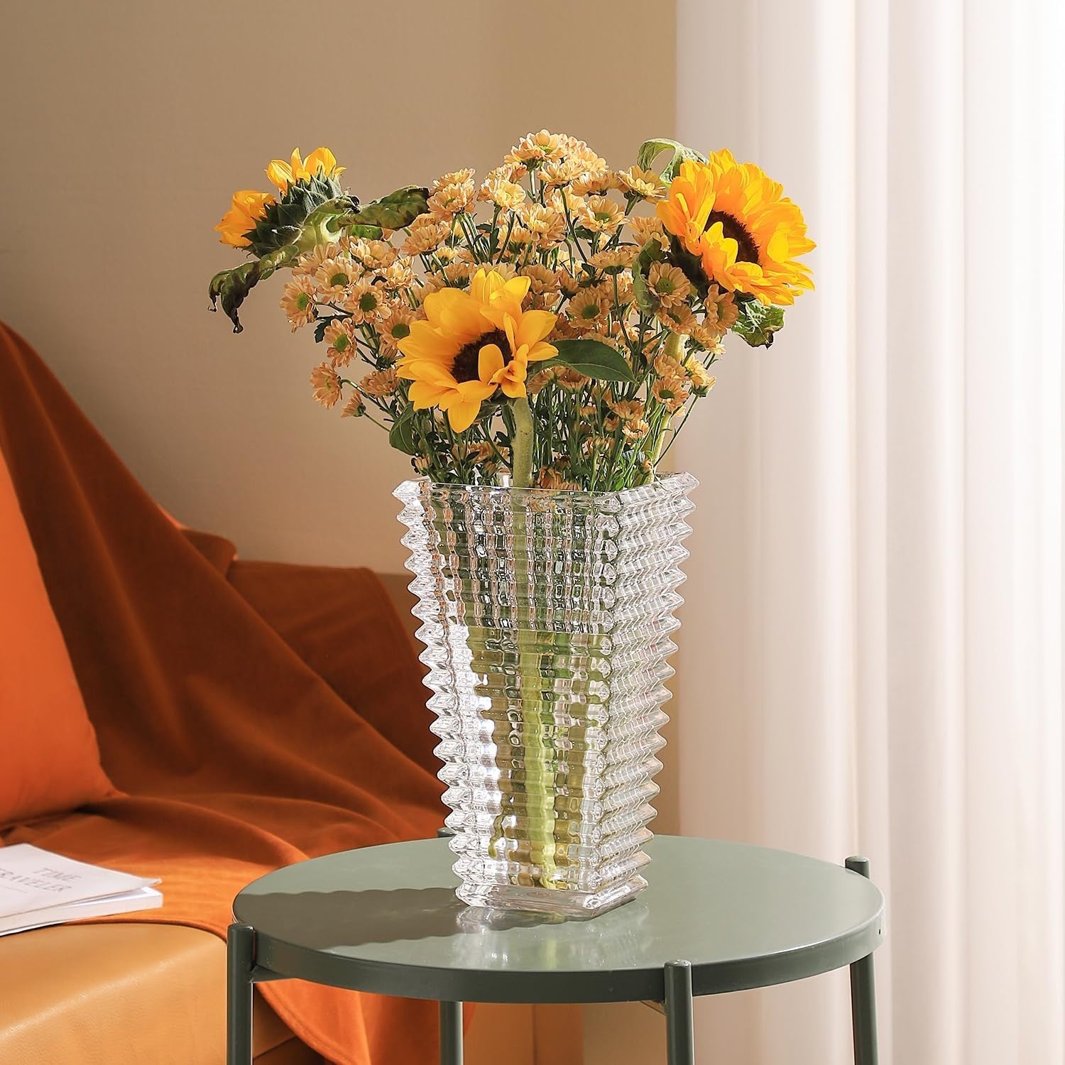 Clear Crystal Glass Vase XL Square Modern Flower Display Table Home Decor