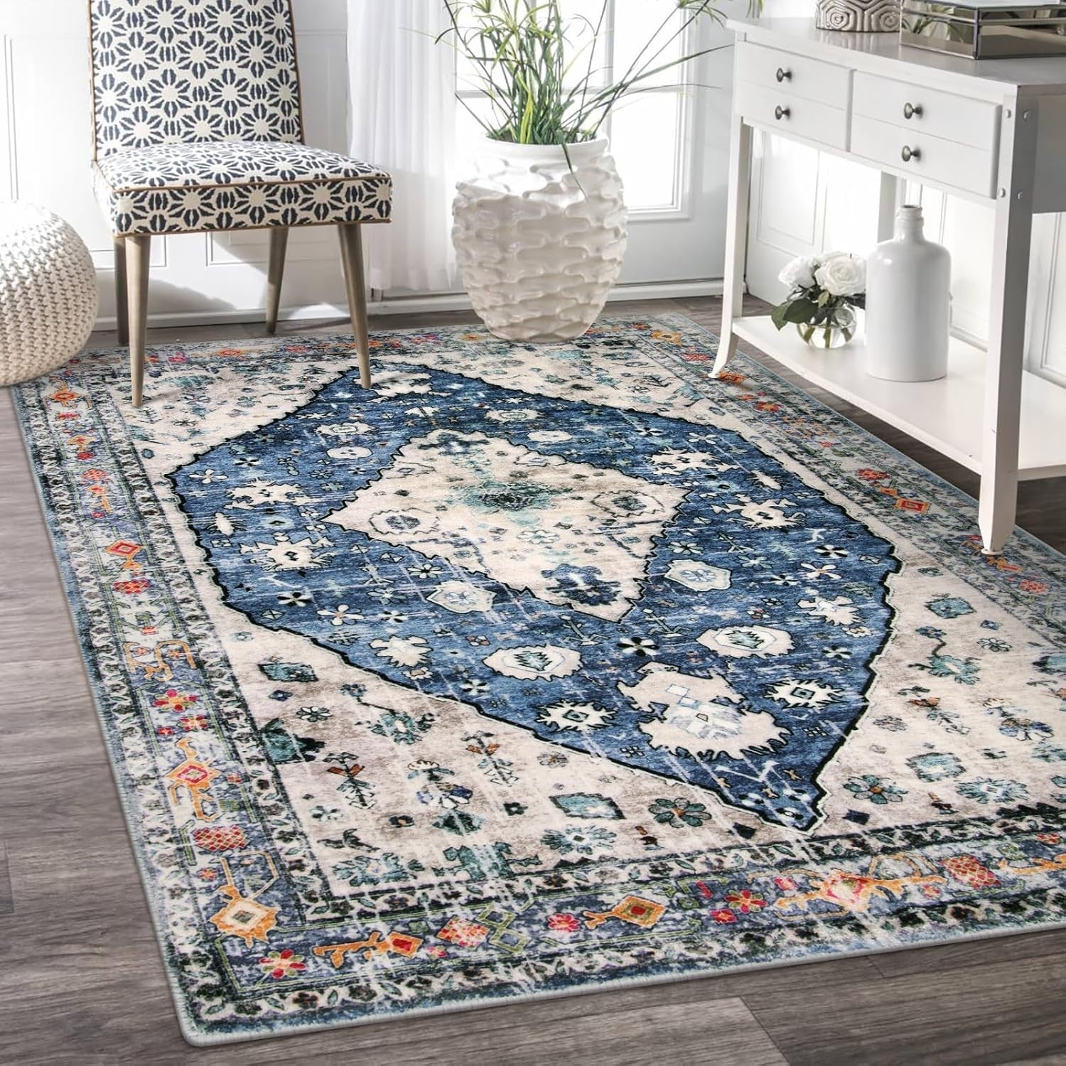 Vintage Boho Area Rug 90x150cm Washable Non Slip Short Pile Living Room Bedroom