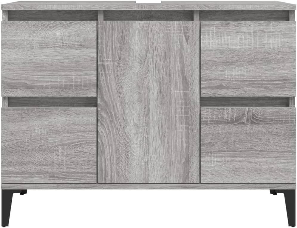 Modern Grey Sink Cabinet Bathroom Vanity Unit with Drawers & Storage Shelves