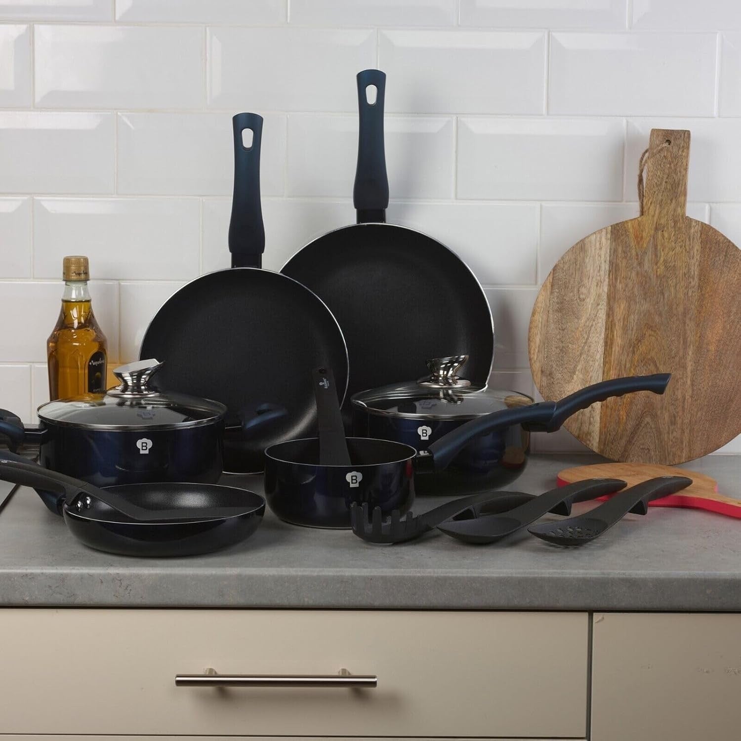 8Pcs Aquamarine Non Stick Cookware Set Induction Pots Pans Kitchen Tool Set