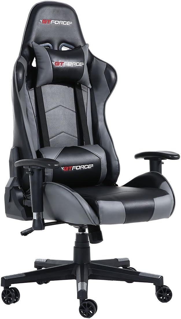 Reclining Gaming Chair Racing Office Desk Seat Faux Leather Grey
