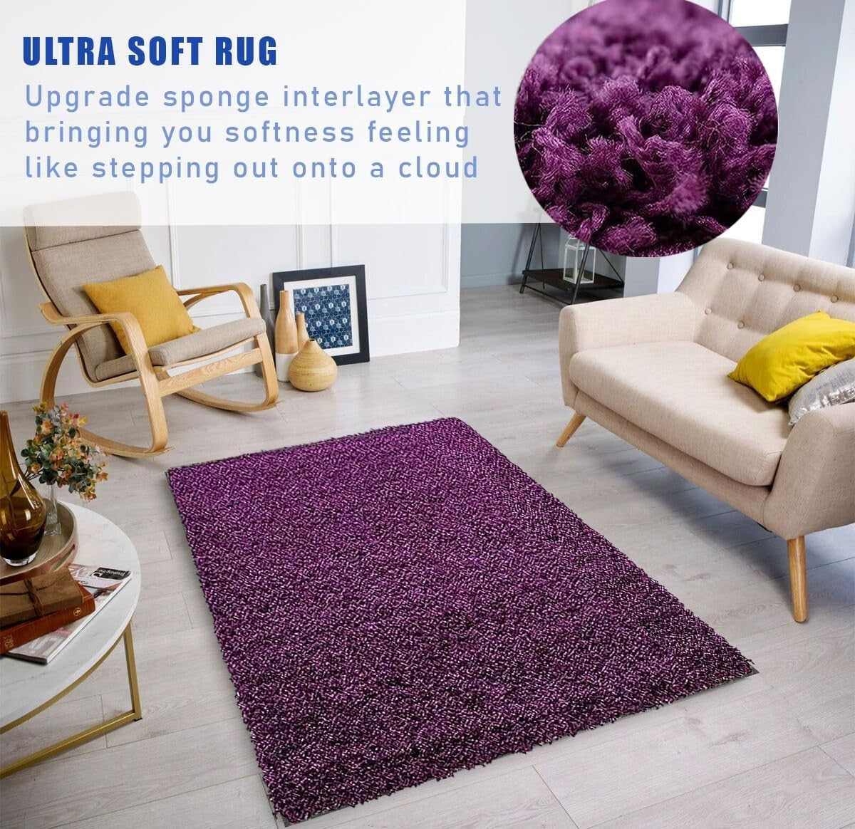 Extra Large Shaggy Rug 160x230cm 5cm Thick Soft High Pile Purple Carpet