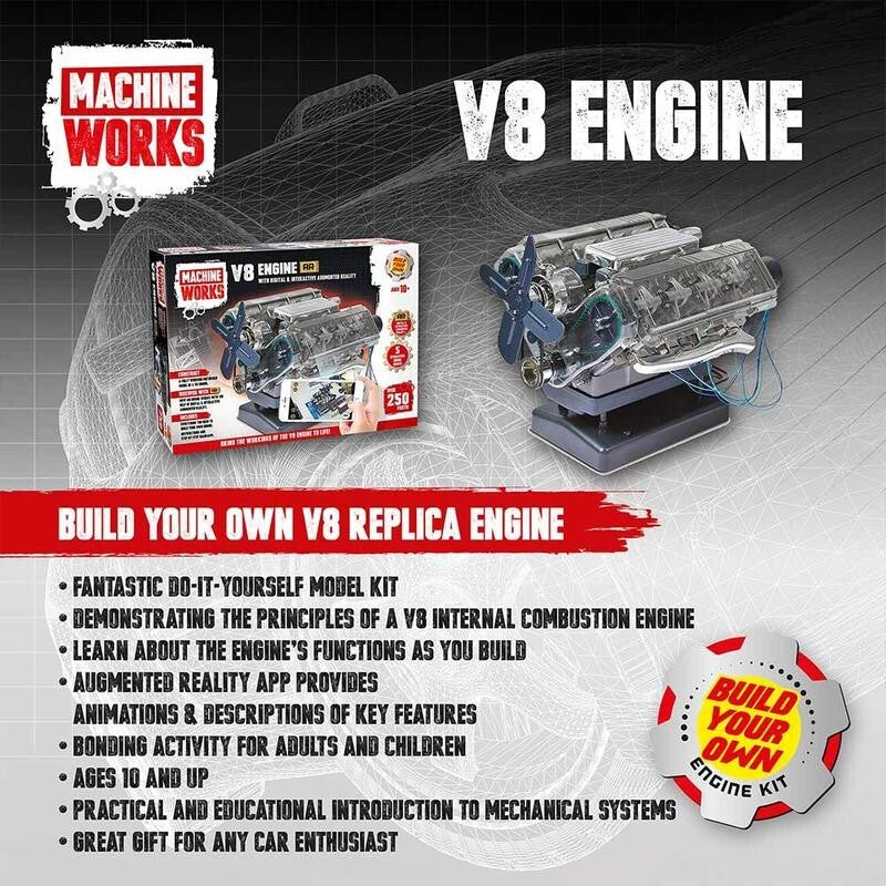 Build Your Own V8 Engine Kit - Interactive Model with Sounds & Lights - 300 Pcs