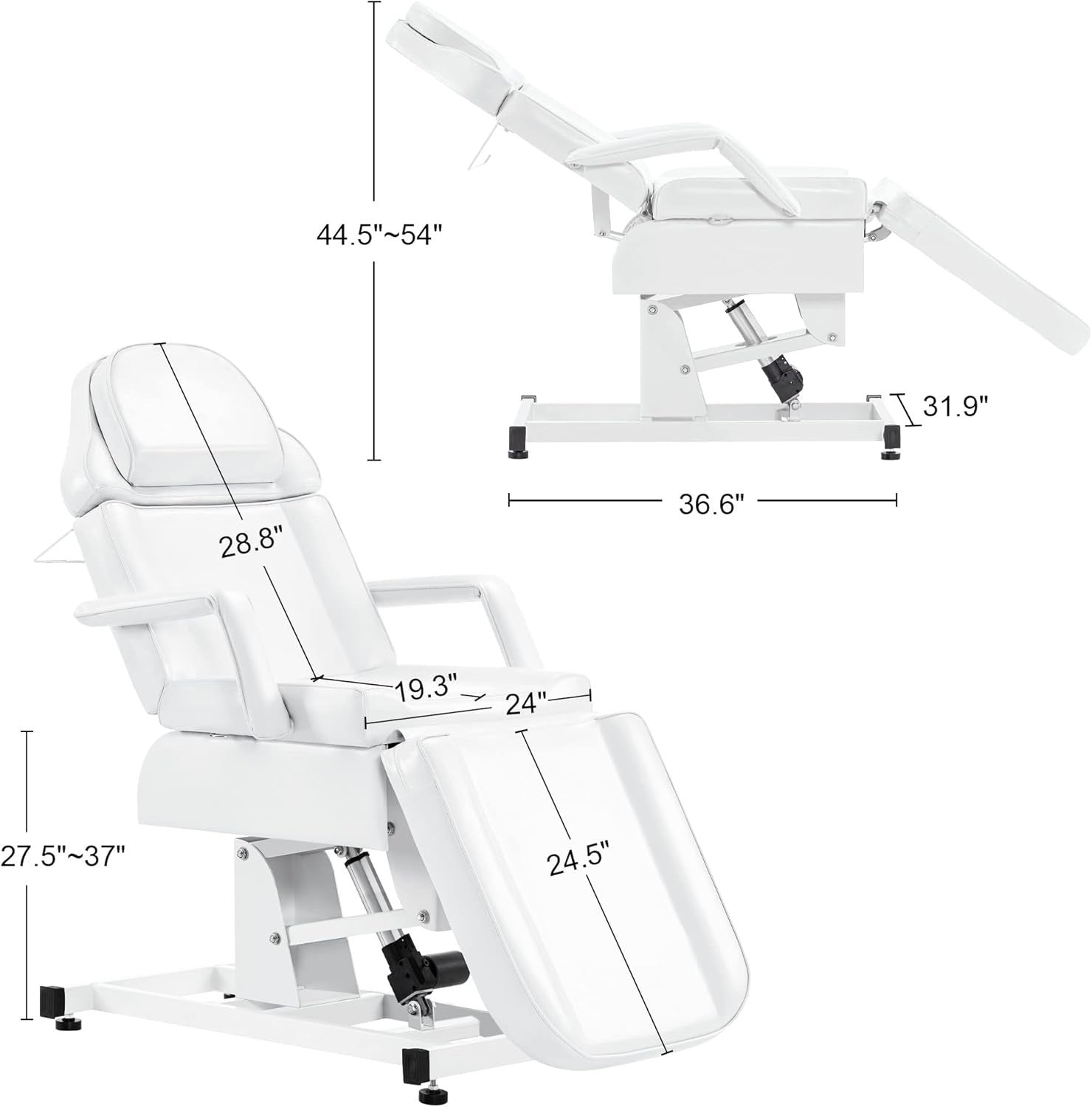 Fully Electric 3-Motor Beauty Massage Bed Facial Lash Tattoo Adjustable White