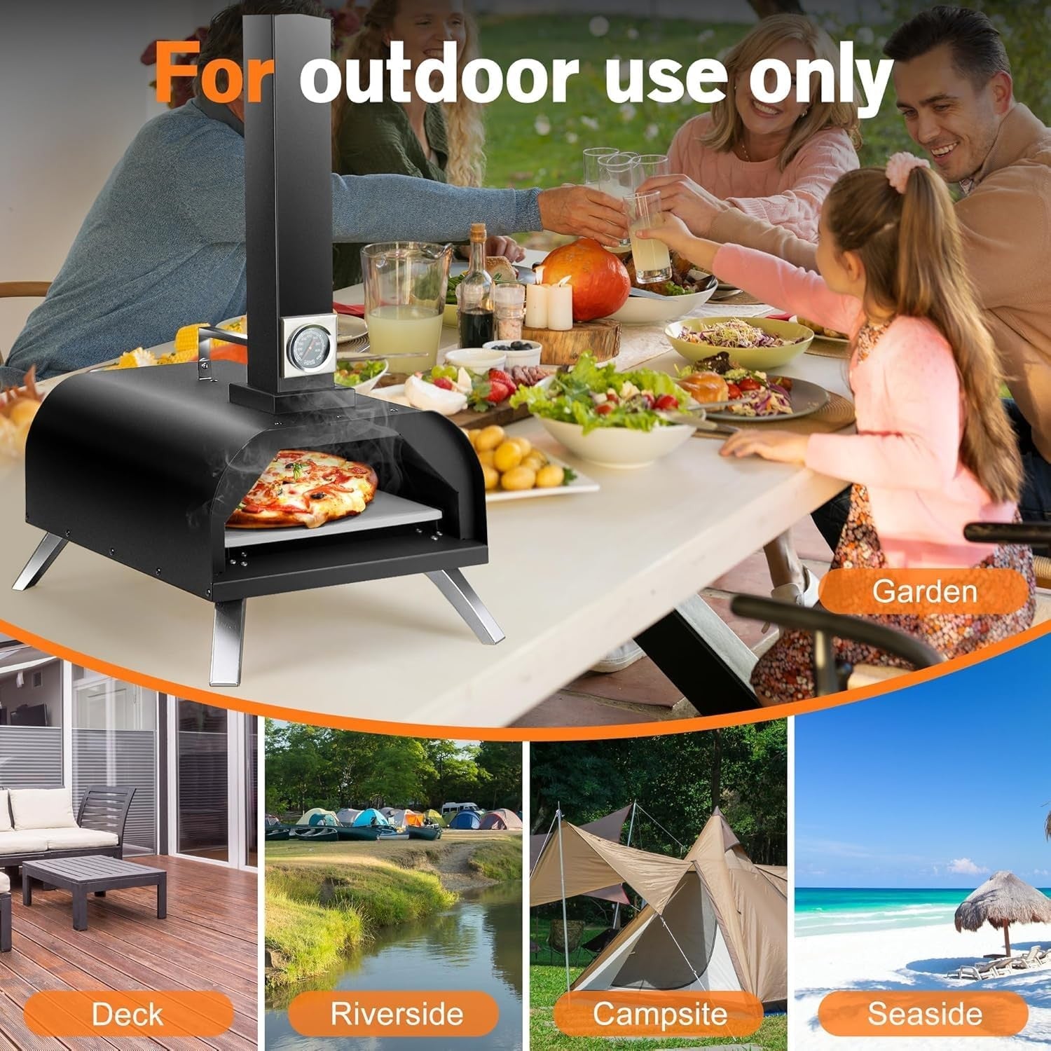 12" Outdoor Wood Fired Pizza Oven | Portable Pellet BBQ Grill w/ Peel & Cover