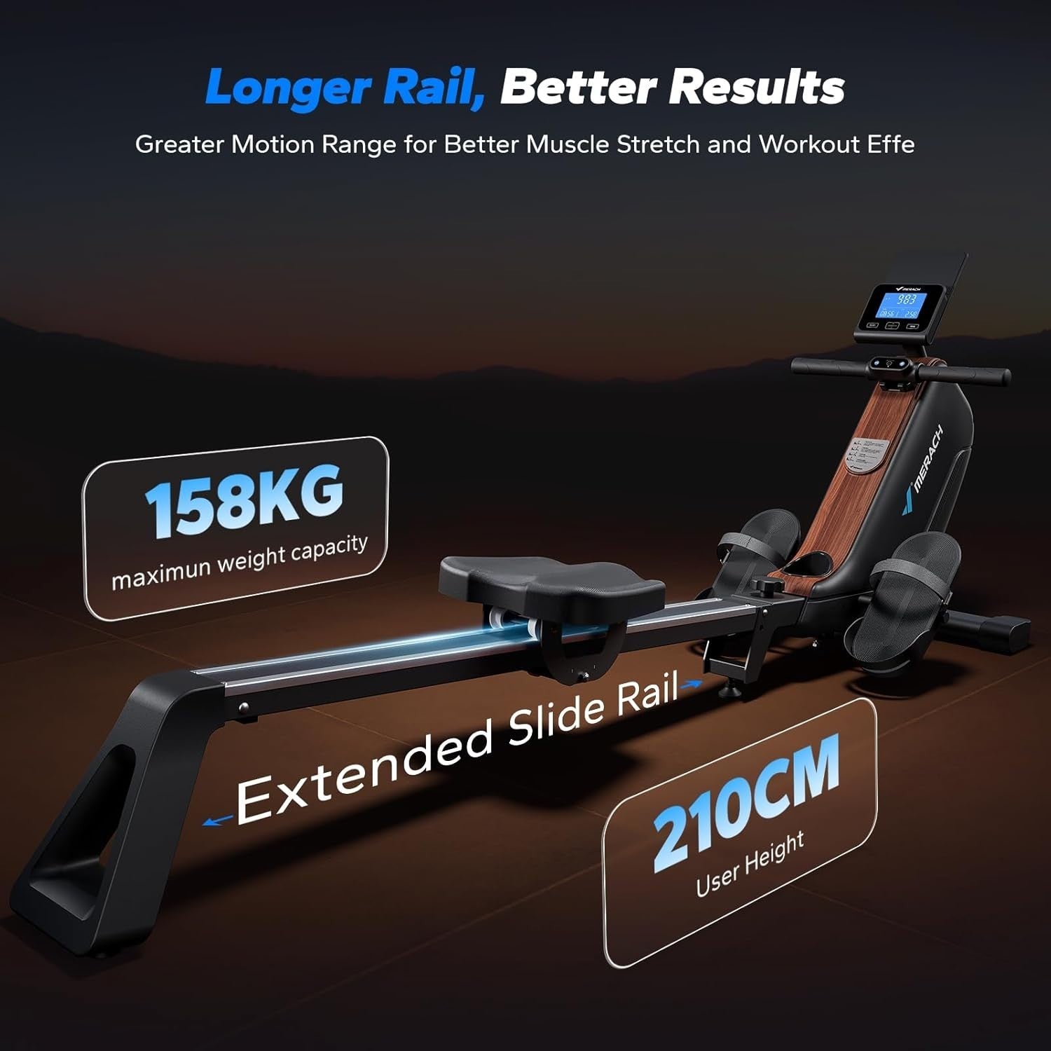 Foldable Magnetic Rowing Machine 40KG Resistance 130cm Rail App Smart Home