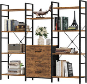 150cm Wide Tall 4-Tier Bookcase with 3 Fabric Drawers Industrial Storage