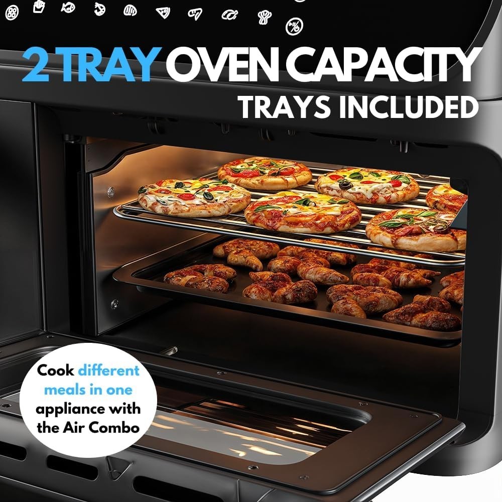Dual Zone Air Fryer Oven Combo 9.5L Sync Cook 10 Presets Window Black