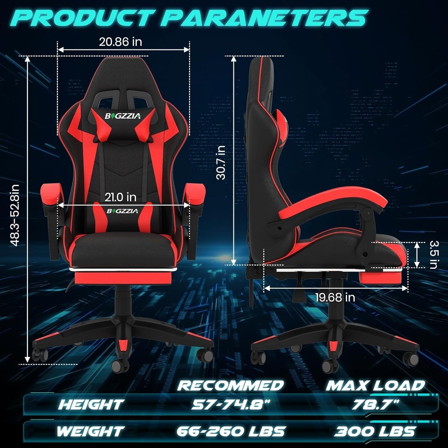 Gaming Chair High Back Recliner LED Lights Ergonomic PC Racing Swivel Red