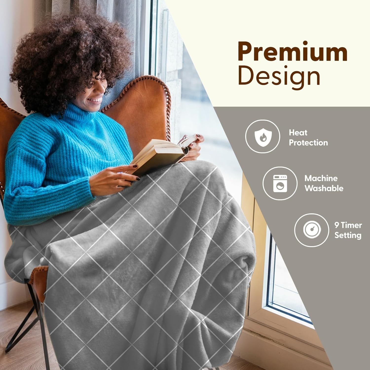 Electric Heated Throw Blanket Large Sherpa Fleece 9 Heat Settings