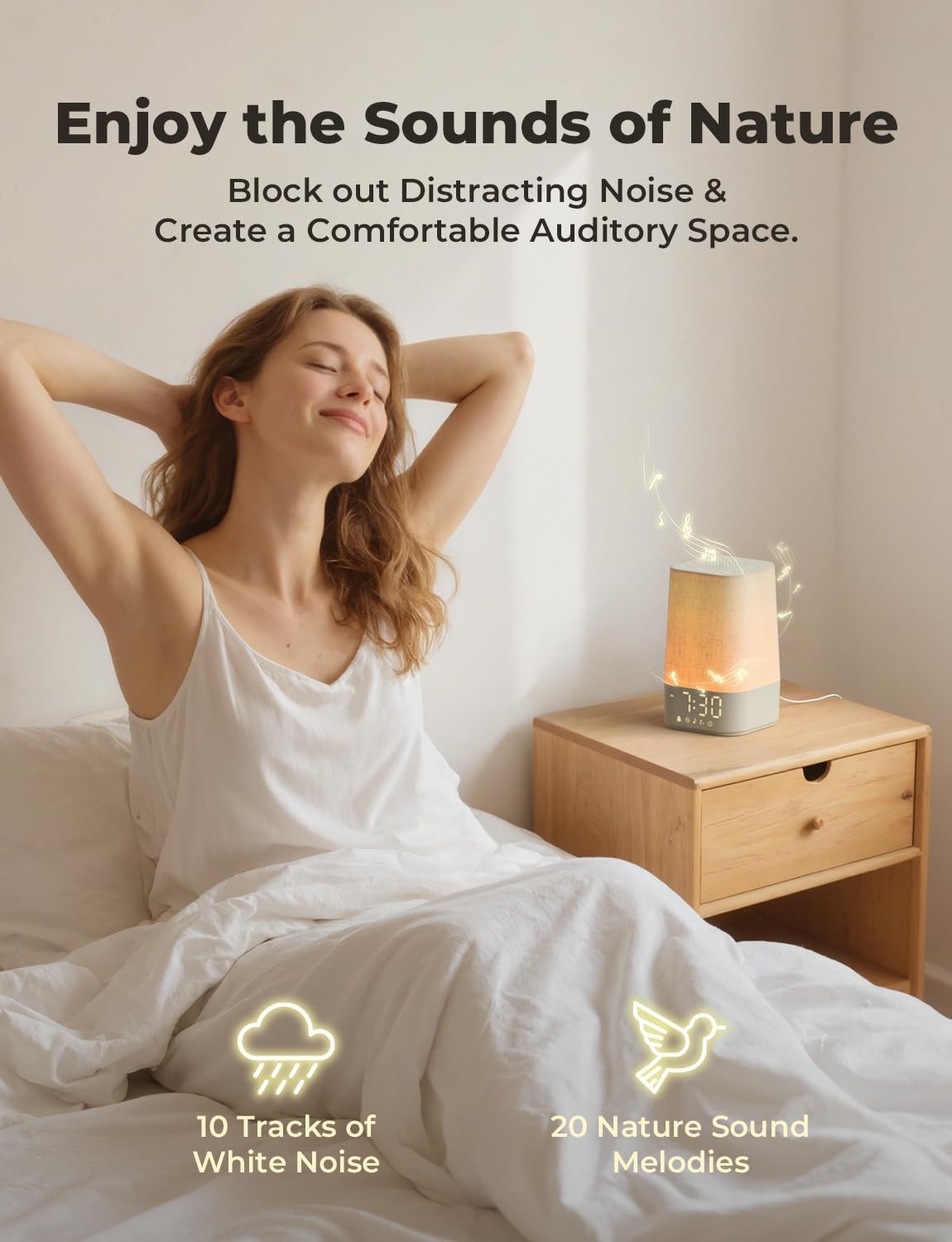 Sunrise Alarm Clock Wake Up Light White Noise Night Lamp Dual Alarm