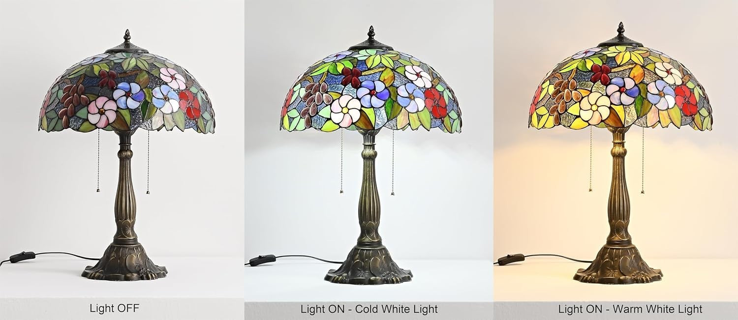 Vintage Tiffany Style Stained Glass Table Lamp, 16 Inch Elegant Desk Light