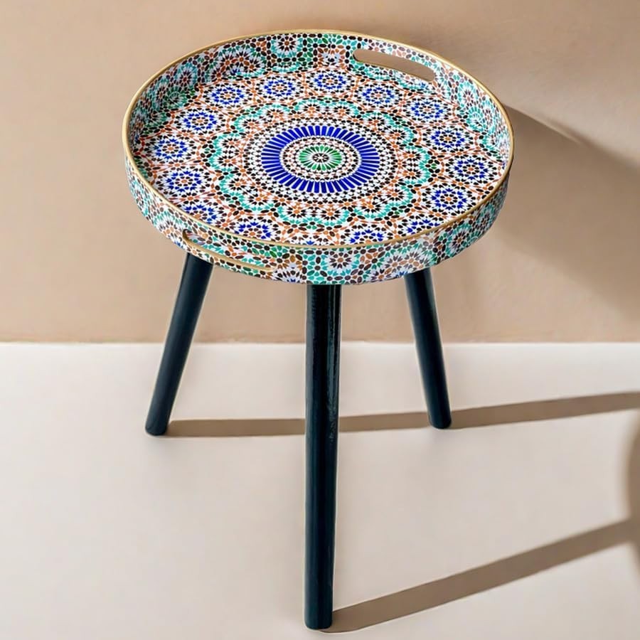 Round Side Table with Detachable Legs – 50x38x38cm Multi Moroccan