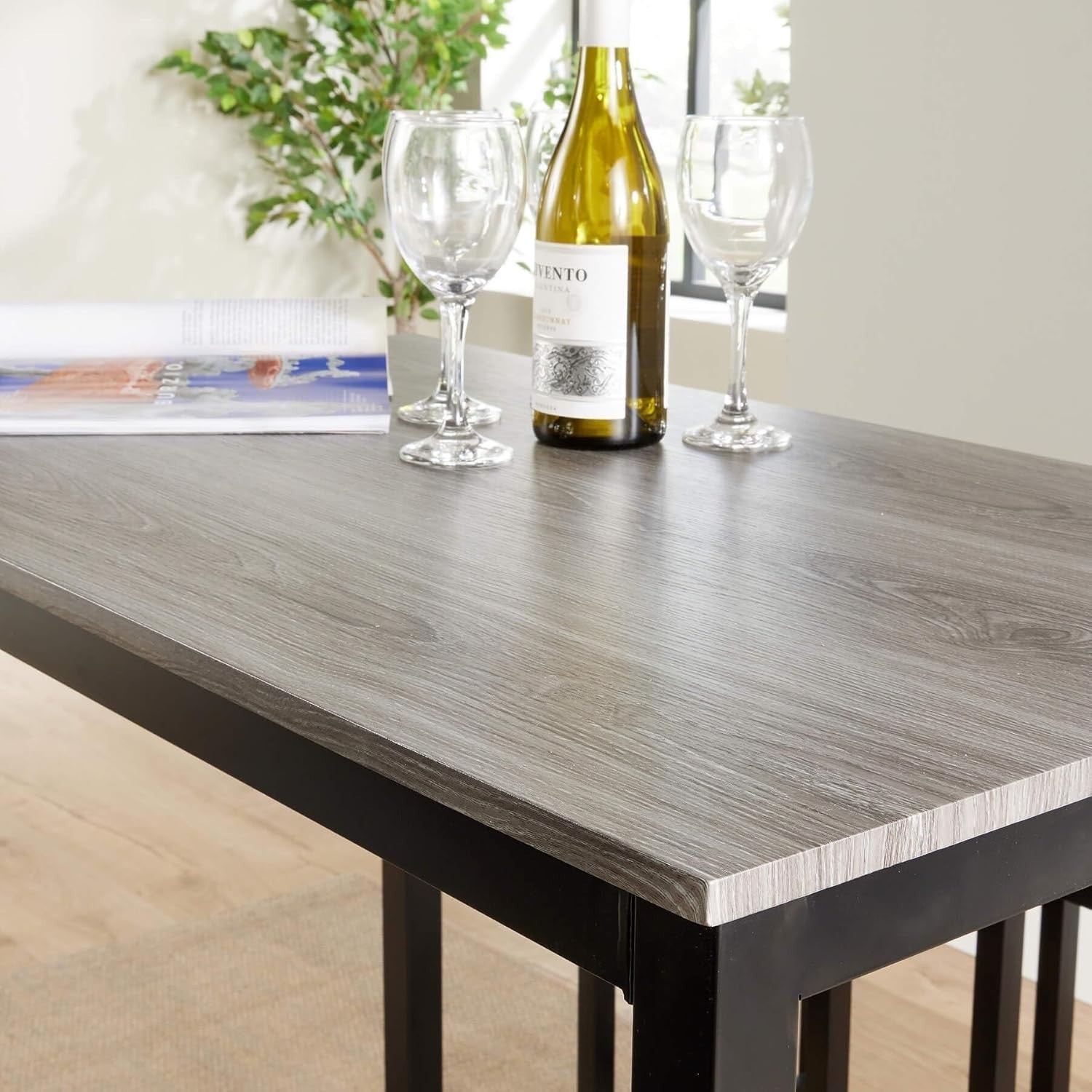5-Piece Breakfast Bar Table Set with 4 Stools Grey Industrial Dining Furniture
