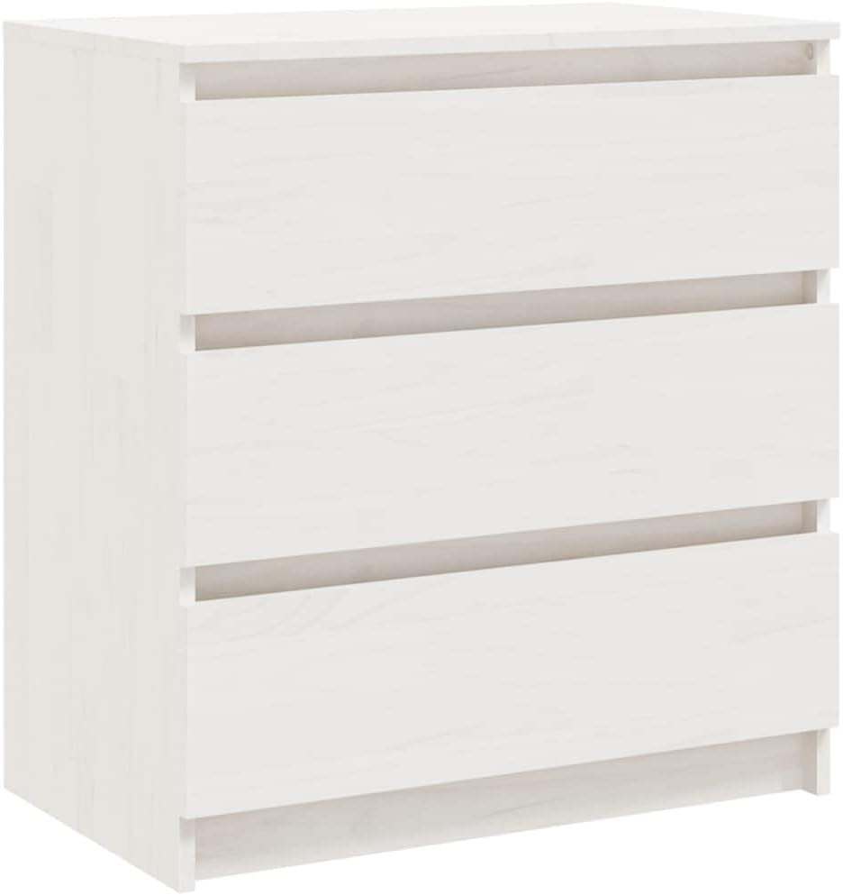 Set of 2 White Pine Bedside Tables with 3 Drawers | Modern Wood Nightstands