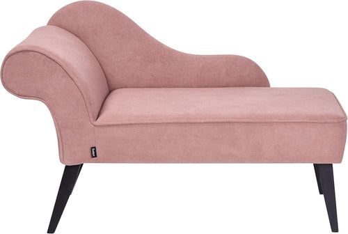 Vintage Left Hand Chaise Lounge Pink Fabric Upholstered Retro Glam Seating