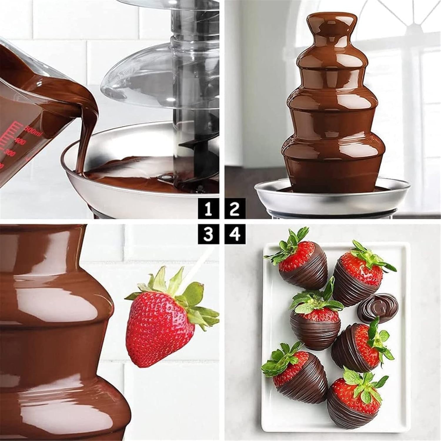 4 Tier Stainless Steel Chocolate Fountain Commercial Fondue Machine