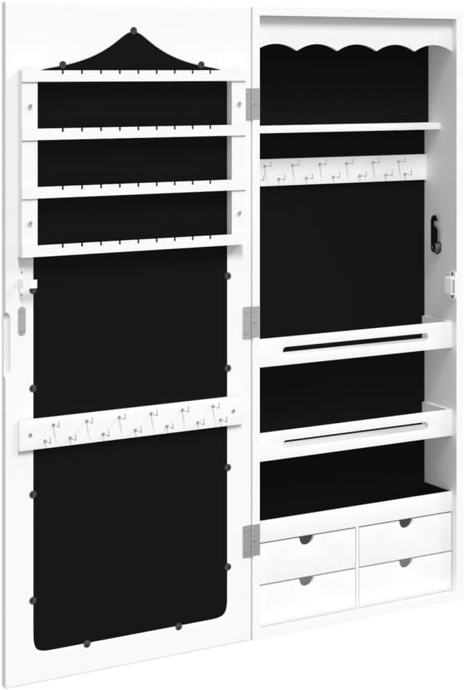 Lockable Wall Mounted Jewelry Cabinet Mirror Slim Storage Organizer White