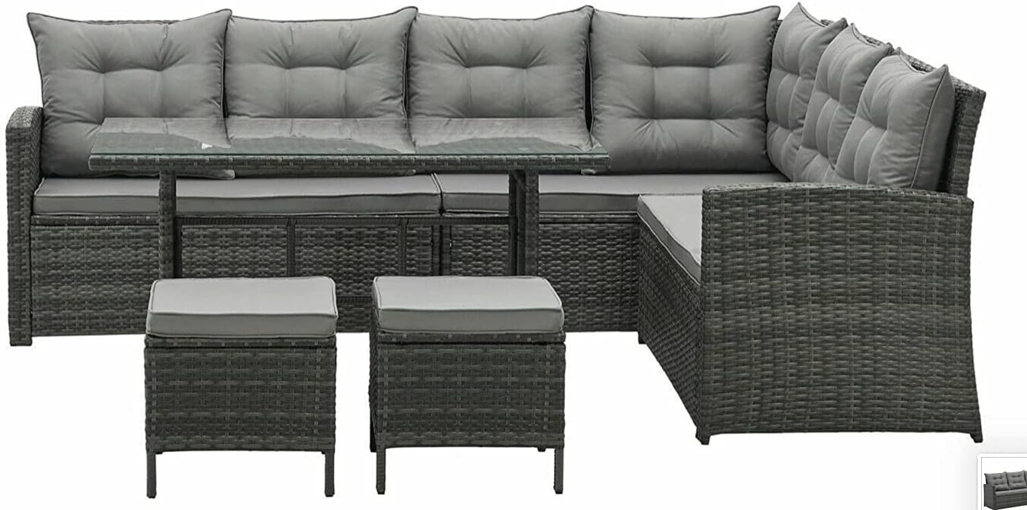 8 Seat Rattan Garden Sofa Set Outdoor Corner Dining Table Cover Grey