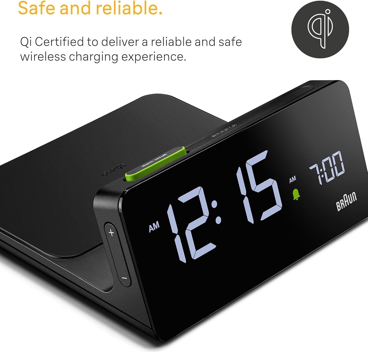 Wireless Charging Digital Alarm Clock LCD Auto Dimming Charge
