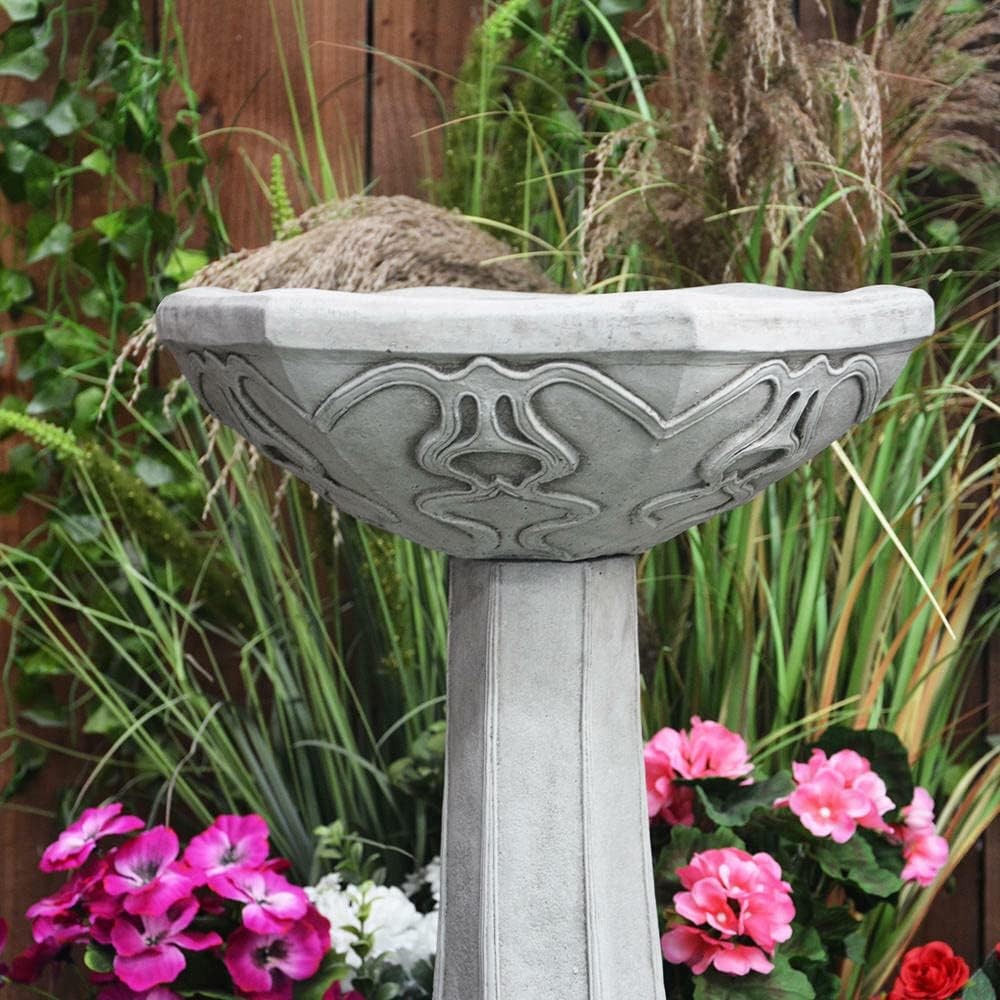Tall Stone Bird Bath 27kg | Art Deco Garden Ornament Hand Cast Sculpture