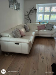 Ivory White Leather Corner Sofa Recliner (PTP)